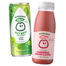 Innocent smoothie flesje à 250 ml
of Innocent juicy water with bubbles
blikje à 330 ml